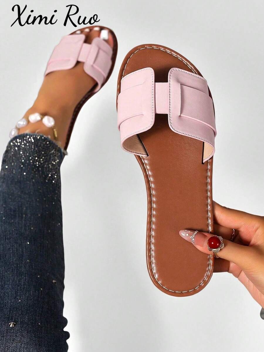 Women's Casual Flat Woven Roman Sandals, Fashion Slip-On Slippers, Holiday Essential, Suitable For Spring, Summer, Outdoor, Beach, Apartment - Baby Pink - View 1