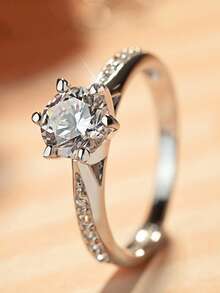 1 pieza Anillo romántico de circonita cúbica, adecuado para mujeres, adecuado para boda, compromiso, fiesta de aniversario, regalo del Día de San Valentín - 1# - Ver 10
