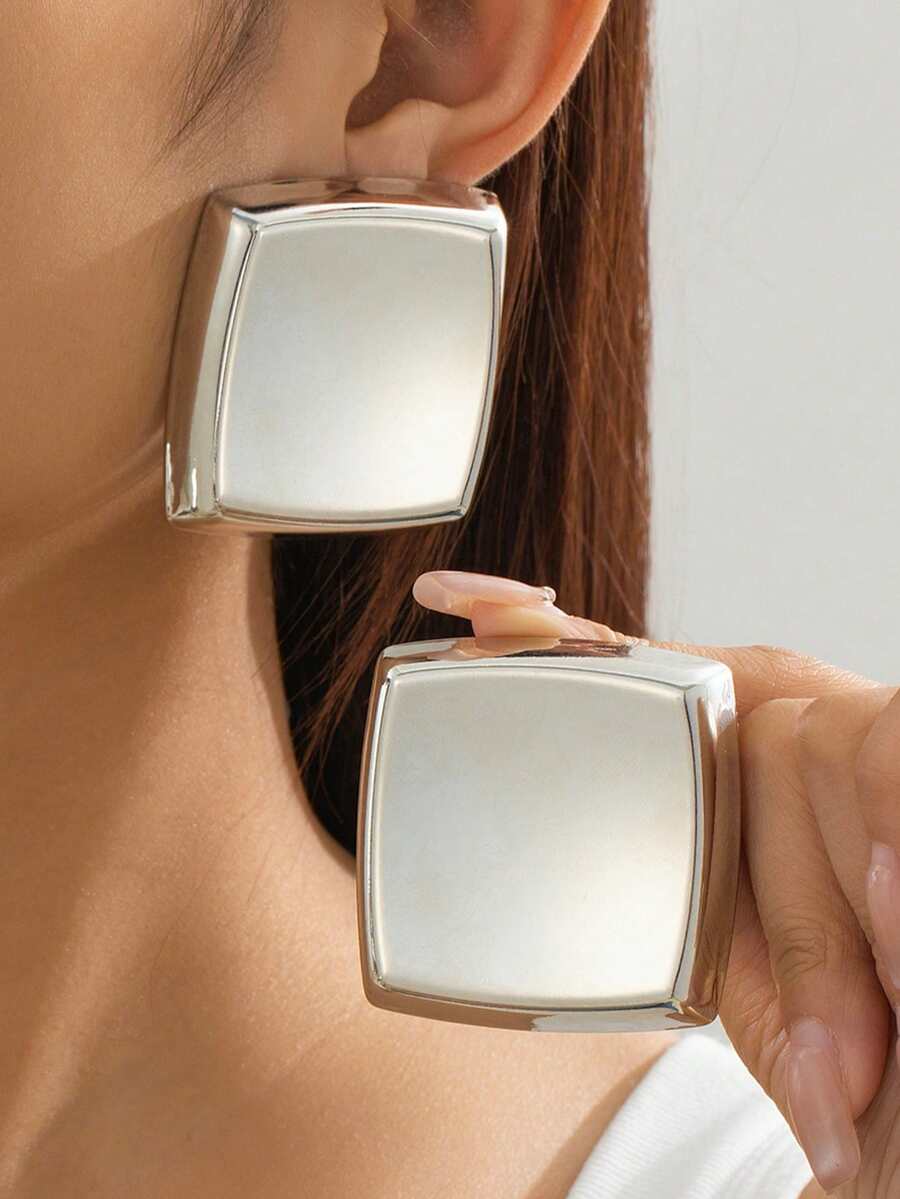 Fashion Minimalist Cold Style Geometric Square Earrings Women's Jewelry High-End Vintage Versatile Gift - Silver - View 1
