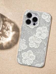 復古白色木槿花蕾絲紋理印花透明手機殼，相容 iPhone 13 15 16 17 Pro 17 14 17 Pro Max，相容 Galaxy/A54 A14 A15 S23 S24 S24 Ultra S25 A07 A17 S26 A57 - 彩色 - 查看 7