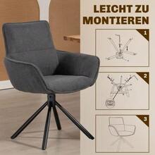 Set Of 2 Swivel Dining Chairs, Upholstered, With Armrests And Metal Legs, Dark Grey - Dark Grey - View 4