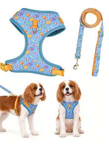 2pcs Blue & Green Avocado Pattern Dog Harness And Leash Set, Small & Medium Dog Chest Harness, Dog Leash, Pet Leash Set, Suitable For Daily Outings, Outdoor Activities, Camping, Walking, Photography, Perfect Dog Gift - Multicolor - View 9