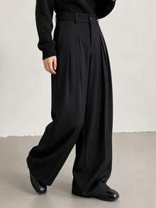 HEYKESON Men's Pleated Wide Leg Suit Pants, Drapey Loose Fit Casual Dress Trousers With Side Pockets - Black - View 4