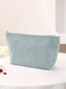 Estuche de Maquillaje de Pana con Cremallera, Estuche Organizador Multicolor para Cosméticos, Portátil para Viajes y Uso Diario - Azul - Ver 1