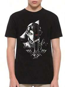 Camiseta de Link de Legend of Zelda para hombres y mujeres, hecha de algodón puro, ropa de vacaciones de primavera/verano, camisetas de Acción de Gracias, camiseta casual de impresión única, - Negro - Ver 1