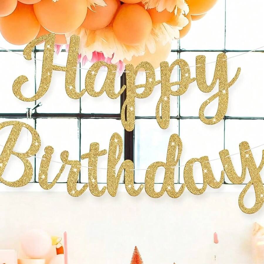 1套亮金 Happy Birthday 橫幅,金色生日派對裝飾,Happy Birthday 標誌,女性生日裝飾,需DIY,Happy Birthday - 查看 1
