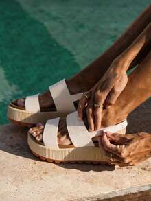 Platform Sandals For Women, Classy Summer Beach Water Sandals, Open Toe Comfortable & Lightweight, Casual Vacation Essentials Party Going Out Shoes - 白色/棕色 - 查看 6