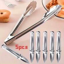 5pcs Stainless Steel Food Tongs, Stainless Steel Metal Cooking Tongs, Mini Buffet Tongs, BBQ Tongs, Kitchen Tongs, Grill Tongs - A - View 1