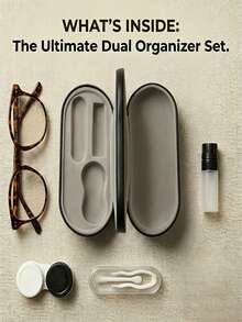 2-In-1 Double-Sided Glasses Case, Portable Hard Shell Storage Box, Fashionable Compact Design, Built-In Card Slot And Mirror, Suitable For Business Commute, Travel Essential - Multicolor - View 3
