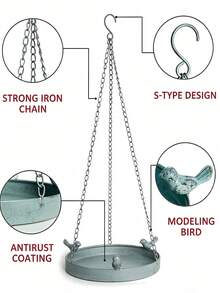 Umbrella-Shaped Bird Feeder Outdoor Hanging Bird Bath Feeder Hanging Metal Bird Feeder Tray Weather-Resistant Bird Bath Feeding Station Landscaping Decorations For Bird Lovers Home Garden Supplies - A - View 8