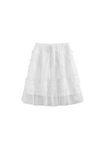 Layered Tulle Puff Cake Skirt Women Korean Style High Waist Slimming Versatile Petite A-Line Skirt Spring - White - View 5