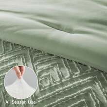 Zzlpp - 7 Piece Complete Duvet Set, Cream Tufted Bed In A Bag With Duvet And Sheets, All Season Boho Bedding Set With 1 Duvet, 2 Decorative Pillowcases, 2 - 鼠尾草綠 - 查看 6