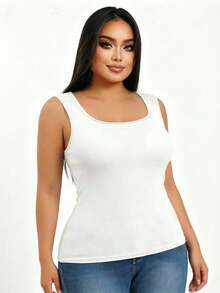 1pc U-Neck Backless Camisole With Built-In Cup Pad, Casual Layering Vest For Spring, Summer, Autumn And Winter - White - View 1