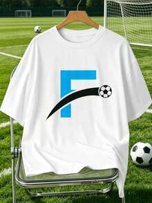 Camiseta casual de fútbol para hombre, 100% algodón, corte holgado, transpirable, estilo urbano hip-hop, estampado llamativo. - Blanco - Ver 2
