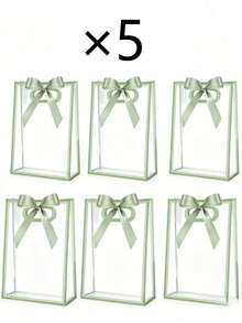 10 pièces/5 pièces/1 pièce Sacs cadeaux en plastique transparent avec bordure en ruban de satin vert, sacs de transport pour emballage de cadeaux de fête, rangement et organisation d'articles, convient pour les mariages, les célébrations d'anniversaire, les fêtes à thème, les enterrements de vie de jeune fille, les pendaisons de crémaillère, les événements à thème vintage, les anniversaires, les célébrations de la rentrée scolaire, les douches de mariée - Taille unique - Voir 12