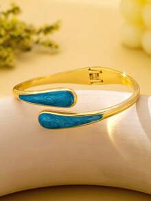 1pc Fashion Exaggerated Metal Enamel Geometric Water Drop Shape Round Bracelet Suitable For Women's Daily And Party Wear - Geometry - View 12