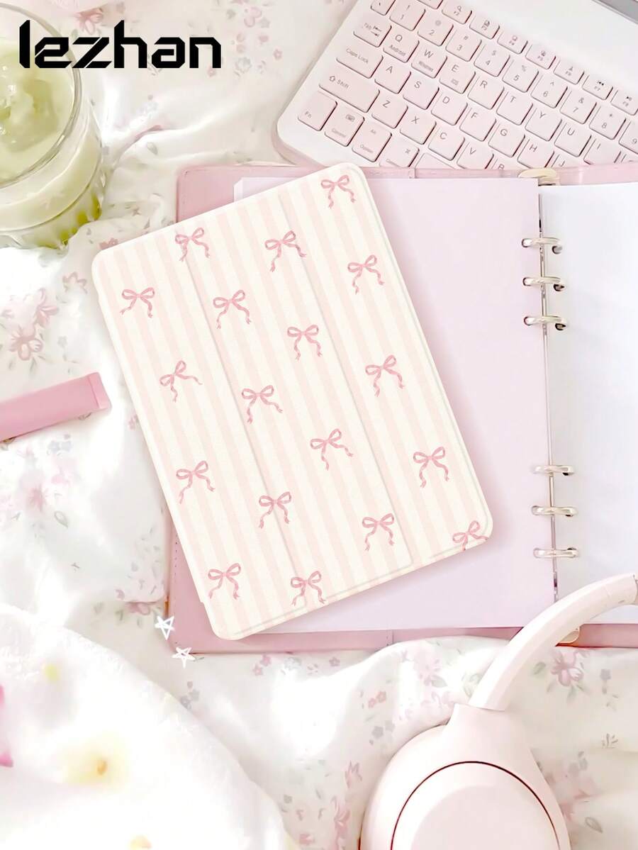1 buah Casing Pelindung Tablet Motif Pita Garis-garis Merah Muda, Kompatibel dengan iPad 10.2 Inch Pro 11 2021/2020/Generasi ke-10/Mini4/5/6, Kompatibel dengan Galaxy Tab A8 10.5 Inch 2022, Matepad 10.4/Tab/, Dilengkapi Slot Pena, Tahan Guncangan, dan Pelindung Tablet dengan Stand.