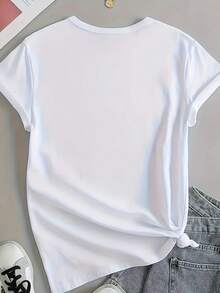 See, Round Neck T-Shirt, Short Sleeve Summer T-Shirt, Loose And Comfortable T-Shirt, Cute T-Shirt, Sportswear, Outdoor Wear, T-Shirt For Work Or Party, T-Shirt - [白色的] - 查看 2