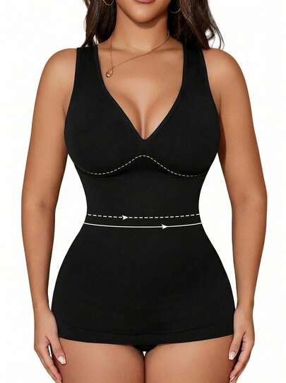 Women's V-Neck Seamless Compression Sports Shapewear Tank Top Casual Black Summer