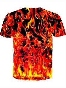 Camiseta de Hombre con Estampado de Llamas 360 - Suave, Transpirable, Diseño Artístico de Cuerpo Completo con Llamas Rojas y Naranjas Vibrantes, Camiseta Casual de Manga Corta y Cuello Redon - Negro - Ver 2
