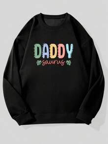 Sudadera Casual de Cuello Redondo con Estampado DADDY Saurus para Hombre - Estilo Vintage Casual de Otoño/Invierno, Unisex, Corte Relajado, Manga Larga - Negro - Ver 1