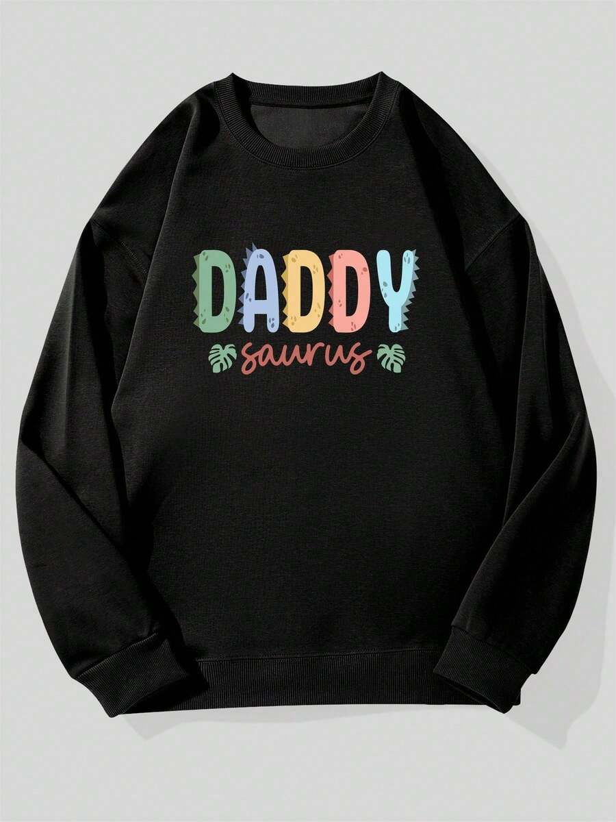 Sudadera Casual de Cuello Redondo con Estampado DADDY Saurus para Hombre - Estilo Vintage Casual de Otoño/Invierno, Unisex, Corte Relajado, Manga Larga - Negro - Ver 1