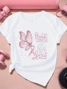 Summer 2026 New Women's Short Sleeve Sports T-Shirt With Butterfly Print, Casual Summer Style, Plus Sizes, Vintage Urban Style, Unisex, Cotton, Round Neck - 白色 - 查看 1