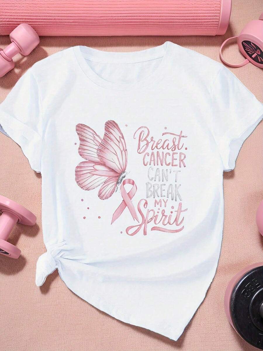 Summer 2026 New Women's Short Sleeve Sports T-Shirt With Butterfly Print, Casual Summer Style, Plus Sizes, Vintage Urban Style, Unisex, Cotton, Round Neck - 白色 - 查看 1