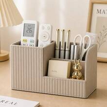 Fashionable PU Leather Storage Box With 3 Compartments, PU Leather Storage Rack, Storage Box, Media Accessory Storage, Desktop Organizer, Suitable For Home Office Desk Accessories, Multifunctional Stylish Bedside Desk Organizer - Multicolor - View 12