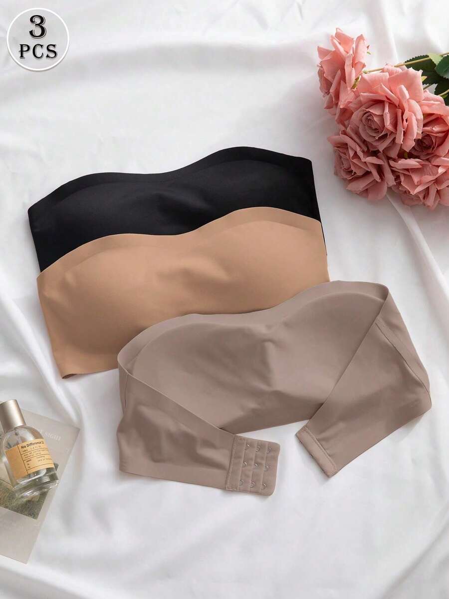3-Piece Set Of Elegant And Comfortable Seamless One-Shoulder Bras For Women, Multicolor - Burgundy - View 1