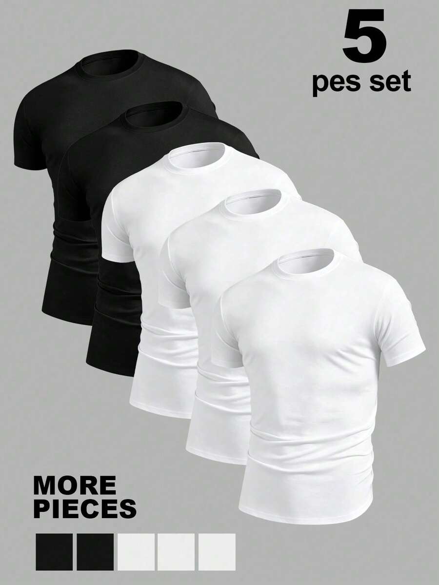 NEOREFINED Men's Casual Solid Color Round Neck Short Sleeve T-Shirt For Summer - 酒紅色 - 查看 1