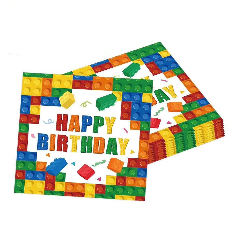 Hasbro 20入彩虹方格印花生日一次性餐巾紙，搭配Happy Birthday字母與彩色色塊圖案，柔軟紙質餐巾，派對大容量消耗品 - 彩色 - 查看 1