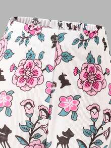 Young Girl [Official Disney Licensed]Disney Bambi 2Pcs Spring/Autumn Girls Long Pants Set, Cartoon Cute Floral Bambi Print Long Sleeve Sweatshirt + Elastic Waist Matching Print Slightly Stretchy Long Pants, Children's Daily Outdoor Sports Versatile Skin-Friendly Clothing, Girls Fashion Vibrant Playful Elegant Personalized Outfit, Great Gift - White - View 5