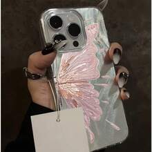 [Mexico - 24-Hour Shipping] Protective Phone Case For Apple 17 16 15 Promax 22 23 24 25 26 Ultra Galaxy, 1 Piece, Modern And Fashionable, With Pink Butterfly And Silver Feather Design, Suitable For IPhone 16 15 14 13 12 11 Pro Max 7 8 Plus X Xr Xs Max 14plus 15plus 12mini 13mini, Couple Cases, Gifts For Boyfriend And Girlfriend, Holiday Gifts. - 1PCS - 查看 3