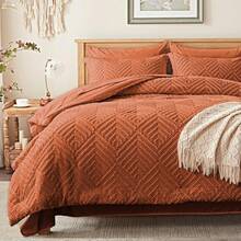 Zzlpp - 7 Piece Complete Duvet Set, Cream Tufted Bed In A Bag With Duvet And Sheets, All Season Boho Bedding Set With 1 Duvet, 2 Decorative Pillowcases, 2 - 焦橙色 - 查看 1