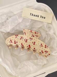 1pc Cream Base Floral Cherry Grape Print Hair Clip, Mini Rhinestone Decor Large Jaw Clip, Sweet Fresh Half-Up Hair Fixing Accessory, Suitable For Women's Daily Use - Multicolor - View 8