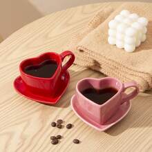 1 Set 120ml/4oz Cute Heart-Shaped Espresso Cup With Tray, Ceramic Coffee Cup Set, Suitable For Double Espresso, Macchiato, Long Black, Espresso, Romantic Gift For Valentine's Day, Anniversary, Wedding, Birthday - Multicolor - View 4