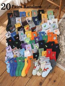20 Pairs Kids Mid Calf Socks 1-16 Years Boys Girls Cute Dinosaur Pattern Athletic Sports Socks Classic Ribbed School Crew Socks - Multicolor - View 23