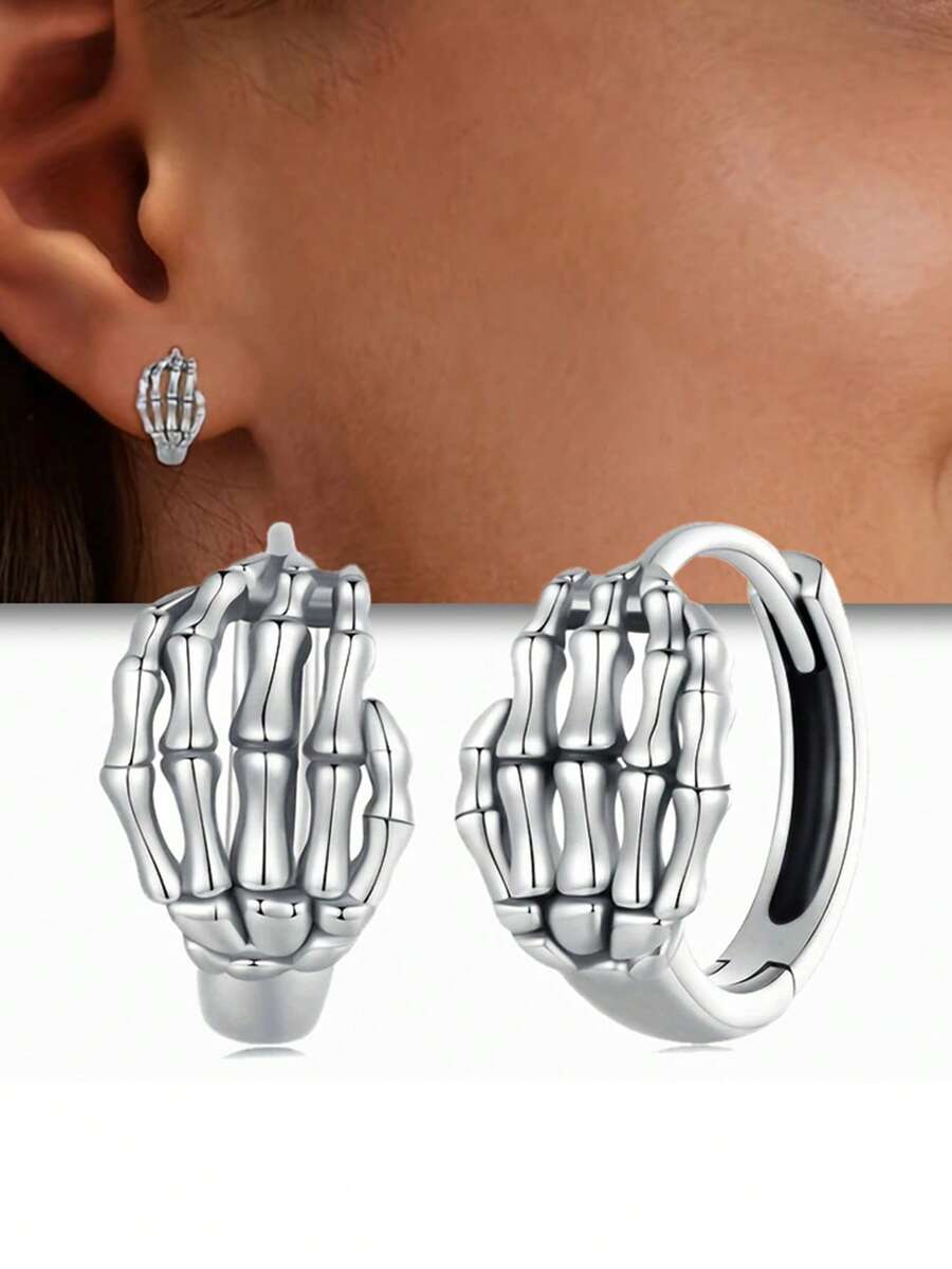 1 Pair Punk Skeleton Hand Bone Hoop Earrings, Designed For Women, Suitable For Wedding, Engagement, Anniversary Party, Valentine's Day Gift - 1# - View 1