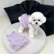 1pc Taro Purple Sleeveless Mesh Tutu Pet Dress, Summer Breathable Princess Style Camisole Outfit For Small Dogs And Cats - Purple - View 9
