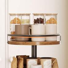 This Three-Tiered, 360° Rotating Wooden Storage Rack Features A Space-Saving Vertical Design And Sturdy Metal Construction. Suitable For Kitchens, Bedrooms, And Living Rooms, This Multi-Functional Rack Can Hold Spices, Cosmetics, Or Books. - Brown - View 4