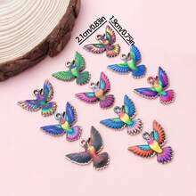 10Pcs Mixed Color Hummingbird Enamel Charms Bulk, Silvery Double Loops Bird Pendants For Jewelry Making, DIY Bracelet Necklace Earring Craft Supplies - Multicolor - View 5