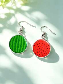 Pendientes con colgante de sandía asimétricos, accesorio de verano divertido y llamativo - Plateado - Ver 2