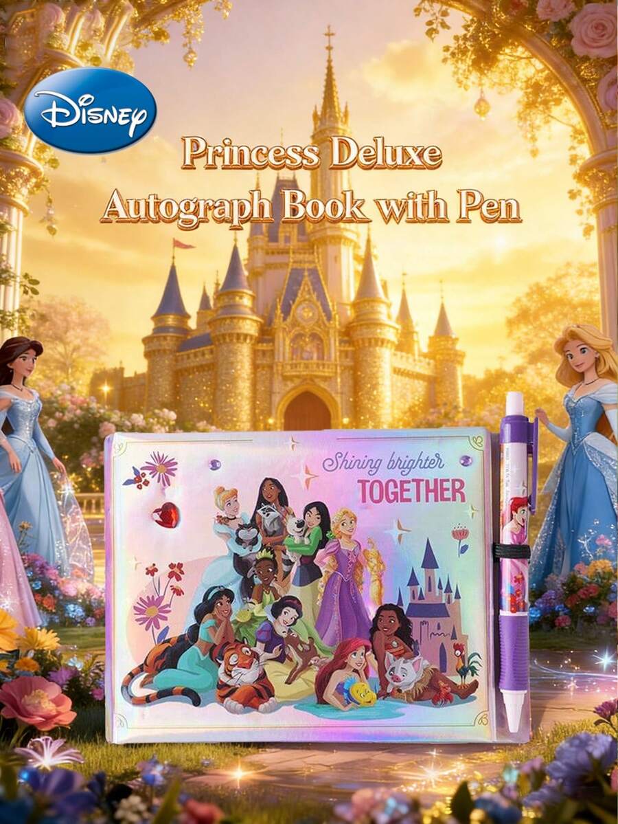 1PC Officially Licensed Princess Deluxe Signature Book With Pen 100 Pages Sparkling Autograph Collector For Parties Magical Xmas Halloween Gift Decor - Multicolor - View 1