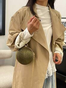 女款晚宴手拿包，球形手拿包附可拆卸金色鏈條肩帶，吸睛時尚派對風，適合舞會、夜店、婚禮，四季皆宜 - 綠色 - 查看 2