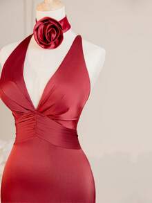 Vintage Burgundy Valentine's Day Backless Slit Sexy Bridesmaid Dress, Sister Party Wedding Season Dress - Burgundy - View 6