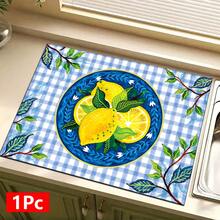 1pc, Home Decor, Lemon Plaid Pattern Printed Dish Drying Mat, Coffee Machine Absorbent Mat, Sink Drain Mat, Cup Absorbent Mat, Kitchen Supplies, Bathroom Supplies, Kitchen Countertop Decor - Multicolor - View 13