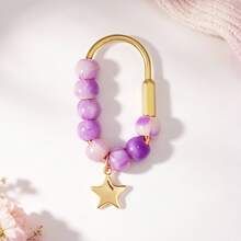1pc Vintage Marble Acrylic Beaded Bag Charm With Star Pendant, U-Shaped Spring Gate Ring Colorful Beads Keychain, Wallet Backpack Decorative Pendant, Aesthetic Style - Multicolor - View 11