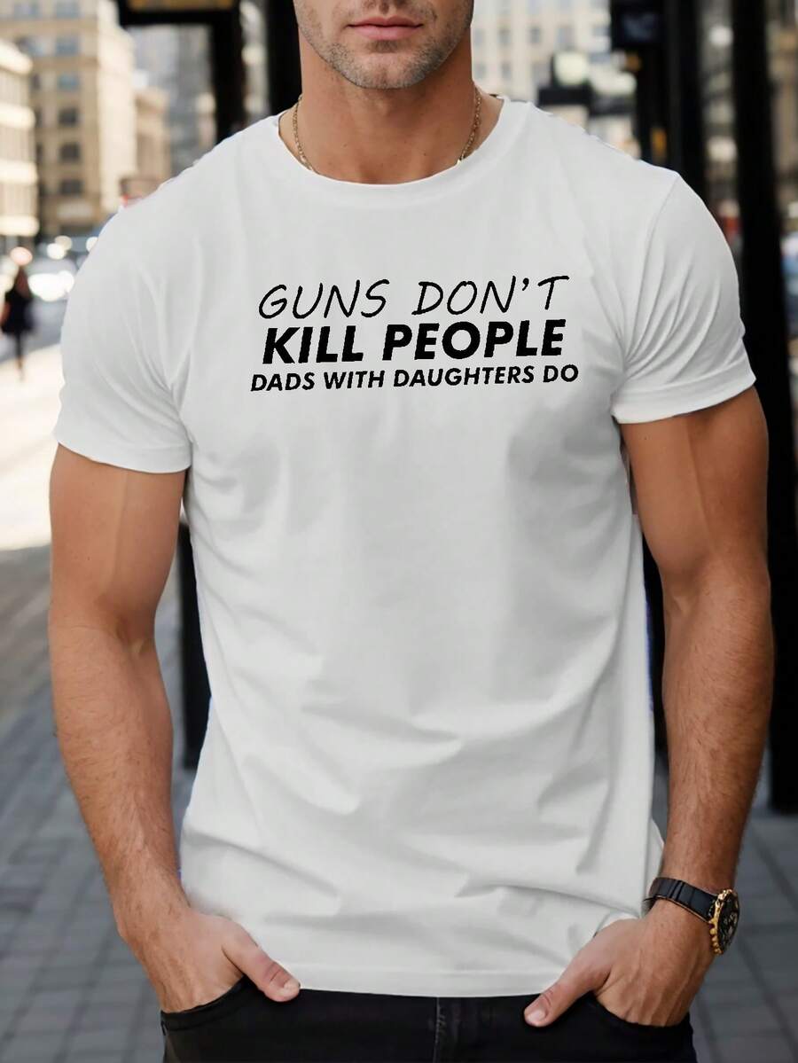 Dads With Daughters Do Print T Shirt, Tees For Men, Casual Short Sleeve T-Shirt For Summer - 白色 - 查看 1