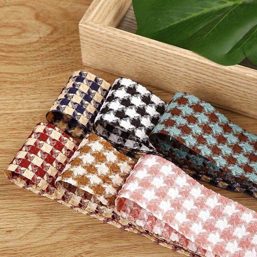 3D Dual-Tone Houndstooth Woven Ribbon DIY Bow Hair Accessory Material Clothing Shoe Flower Hat Decoration Plaid Woven Tape